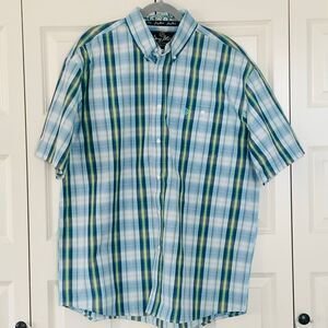 George Straight Wrangler Men’s Shirt Sleeve Button Down Blue/Green/Gray Plaid XL